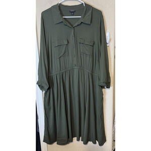 Torrid Olive Green Shirt Dress Skater Knee Length Stretchy Size 3/3X